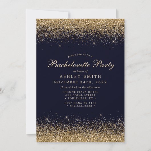 Invitation Gold Confetti Marine Bachelorette moderne (Devant)