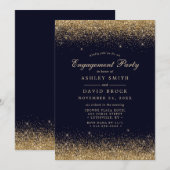 Invitation Gold Confetti Marine Bleu Fiançailles moderne (Devant / Derrière)