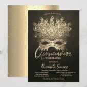 Invitation Gold Confetti Masque Gold Quinceañera (Devant / Derrière)