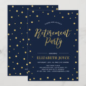 Invitation Gold Confetti & Navy | Parti de la retraite modern (Devant / Derrière)