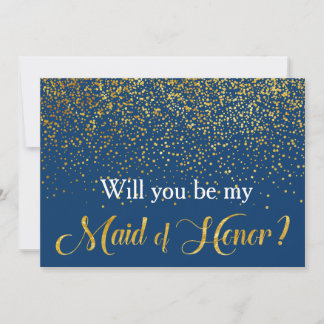 Invitation Gold Confetti Navy Serez-vous ma servante d'honneu
