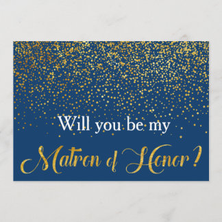 Invitation Gold Confetti Navy Serez-vous mon chef d'honneur