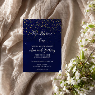 Invitation Gold Confetti Navy Two Devenez un Mariage