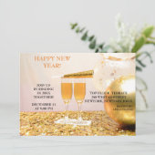 Invitation Gold Confetti Nouvel An Champagne Flutes (Debout devant)