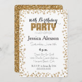 Invitation Gold Confetti Parties scintillant 16e anniversaire (Devant / Derrière)