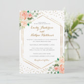 Invitation Gold Confetti Peach aquarelle Mariage floral (Debout devant)