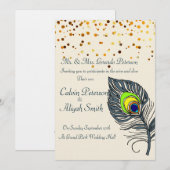 Invitation Gold Confetti Peacock Feathes Mariage (Devant / Derrière)