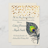 Invitation Gold Confetti Peacock Feathes Mariage (Devant / Derrière)