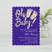 Invitation Gold Confetti Pieds Baby shower Script Bleu (Debout devant)