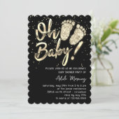 Invitation Gold Confetti Pieds Baby shower Script noir blanc (Debout devant)