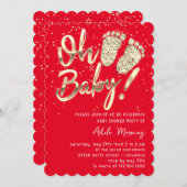 Invitation Gold Confetti Pieds Baby shower Script Rouge (Devant / Derrière)