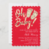 Invitation Gold Confetti Pieds Baby shower Script Rouge (Devant)