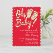 Invitation Gold Confetti Pieds Baby shower Script Rouge (Debout devant)
