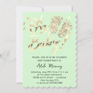 Invitation Gold Confetti Pieds bébé fille garçon douche Mint