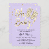 Invitation Gold Confetti Pieds bébé fille garçon douche viole (Devant / Derrière)