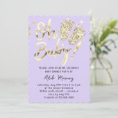 Invitation Gold Confetti Pieds bébé fille garçon douche viole (Debout devant)