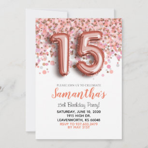 Invitation Gold Confetti Rose 15e anniversaire