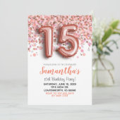 Invitation Gold Confetti Rose 15e anniversaire (Debout devant)