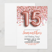 Invitation Gold Confetti Rose 15e anniversaire (Devant / Derrière)