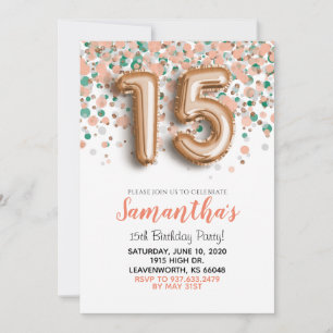 Invitation Gold Confetti Rose 15e anniversaire