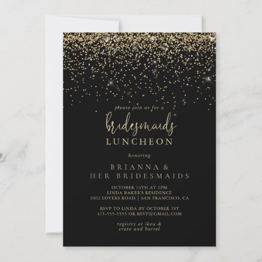 Invitation Gold Confetti Script Bridesservatrices Luncheon Do (Devant)