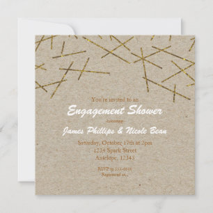 Invitation Gold Confetti Sticks Rustic Kraft Célébration