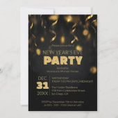 Invitation Gold Confetti Streamers Black New Year's Eve Party (Devant)