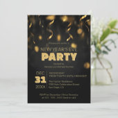 Invitation Gold Confetti Streamers Black New Year's Eve Party (Debout devant)
