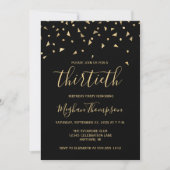 Invitation Gold Confetti sur Black 30th Birthday Party (Devant)