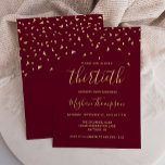 Invitation Gold Confetti sur Bourgogne fête du 30e anniversai<br><div class="desc">Ce design moderne présente un confetti triangulaire en faux or sur un arrière - plan rouge bordeaux. Le mot "trentième" apparaît dans l'élégante police d'écriture dorée. Personnalisez l'invitation avec le nom de l'honoré en écriture manuscrite or, ainsi que la date, le lieu et d'autres détails en or sans serif type....</div>