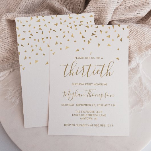 Invitation Gold Confetti sur White 30th Birthday Party