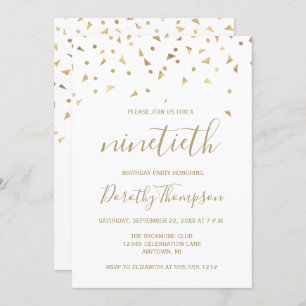 Invitation Gold Confetti Triangles 90e fête d'anniversaire