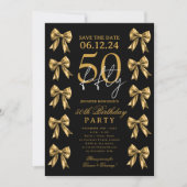 Invitation Gold Coquette Bow Save Date 50th Birthday Party (Devant)