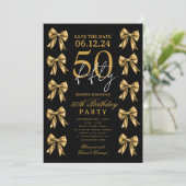 Invitation Gold Coquette Bow Save Date 50th Birthday Party (Debout devant)