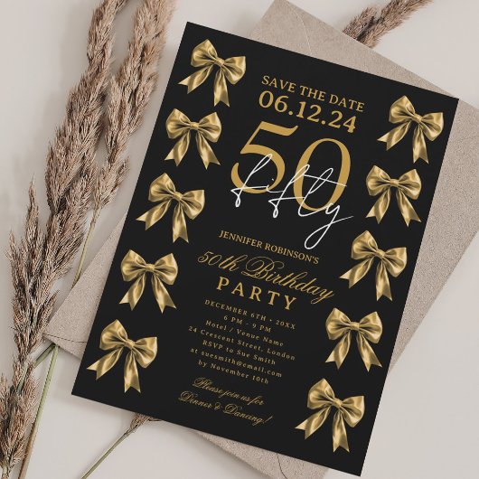 Invitation Gold Coquette Bow Save Date 50th Birthday Party