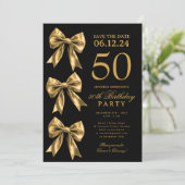 Invitation Gold Coquette Bow Save The Date 50th Birthday  (Debout devant)