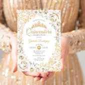 Invitation Gold Cream Floral Quinceanera