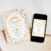 Invitation Gold Cream Floral Quinceanera