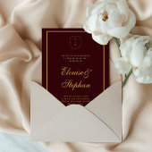 Invitation Gold Crest Monogram Burgundy All in One Wedding