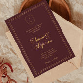Invitation Gold Crest Monogram Burgundy All in One Wedding