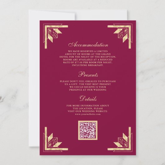 Invitation Gold Crest Monogram QR Code Magenta Wedding (Dos)