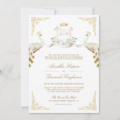 Invitation Gold Crest Royal Indian White Peacock Mariage (Devant)
