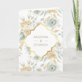 Invitation Gold Crest Royal Indian White Peacock Wedding (Devant)