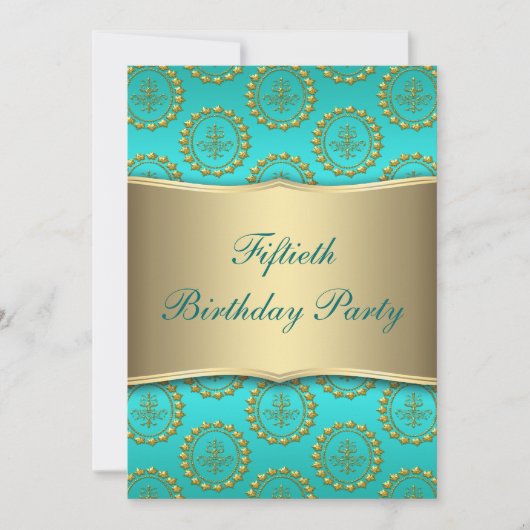 Invitation Gold Crest Turquoises femmes 50e fête d'anniversai (Devant)