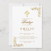 Invitation Gold Cross De Bautizo Espagnol Genre Neutre Blanc (Devant)