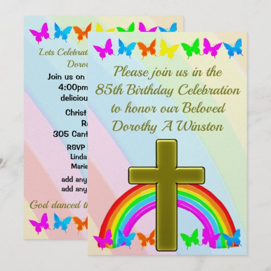 INVITATION GOLD CROSS ET BUTTERFLY 85E ANNIVERSAIRE INVITATIO (Devant / Derrière)