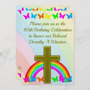 INVITATION GOLD CROSS ET BUTTERFLY 85E ANNIVERSAIRE INVITATIO