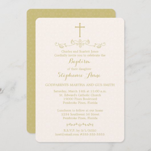 Invitation Gold Cross et Laurels (Devant / Derrière)