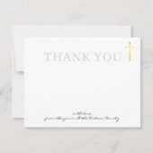 Invitation GOLD CROSS moderne merci baptême bleu pâle (Devant)