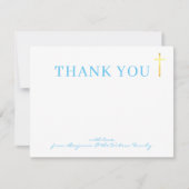 Invitation GOLD CROSS moderne saint baptême aqua bleu merci (Devant)
